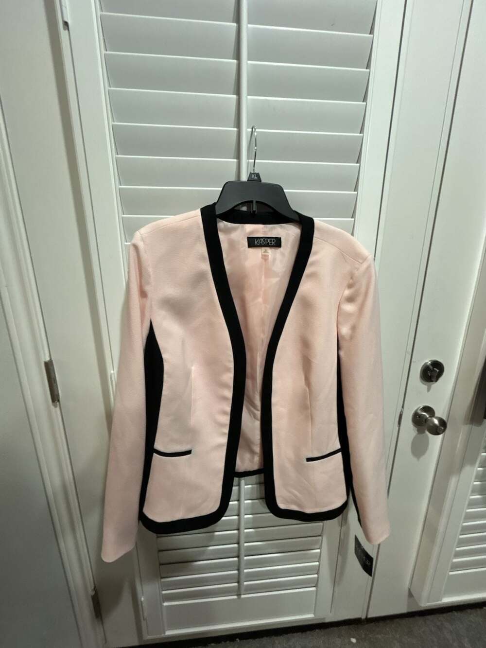 Kasper Open Front Blazer Jacket Pink Black Trim Size 16